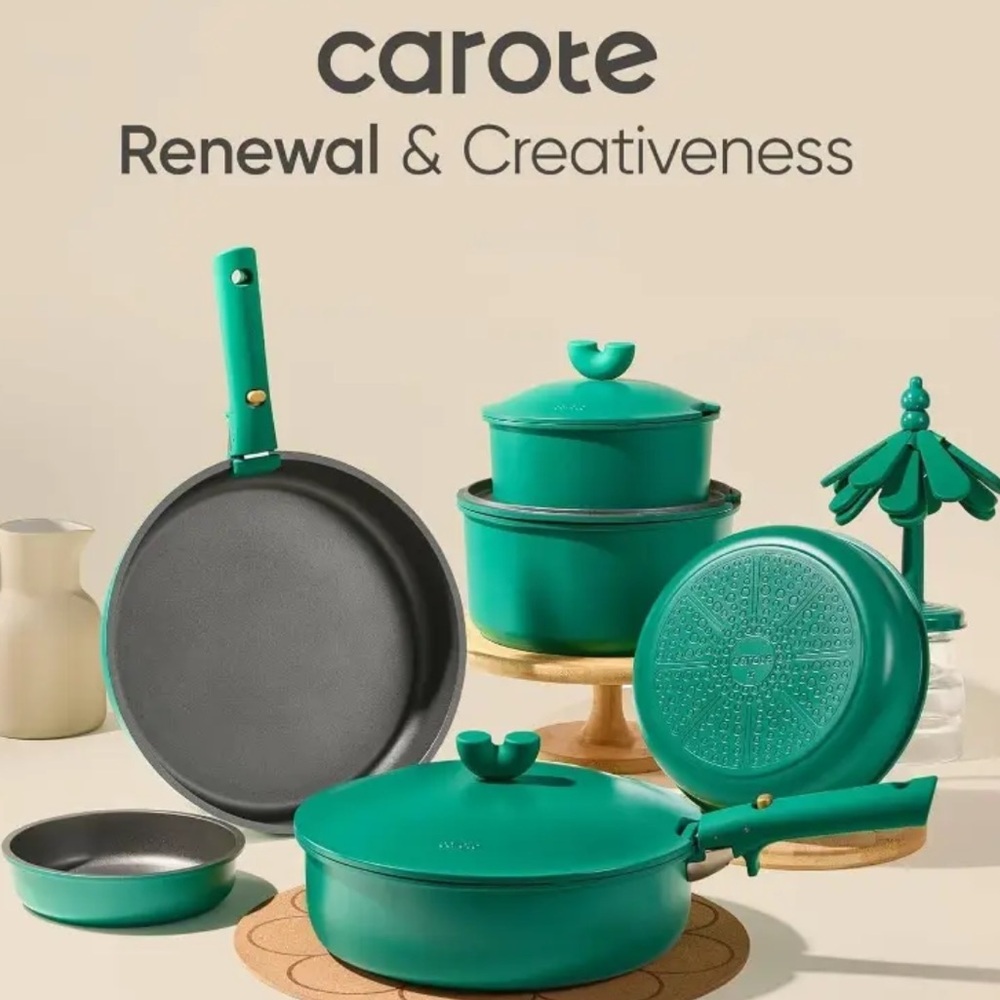 Carote Cookware Forest Green Click On Handles 27 PC Set New In Box - Picture 3 of 17